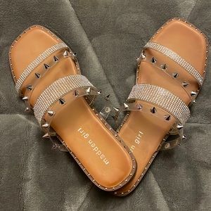 Madden girl clear sandals with diamonds and spikes